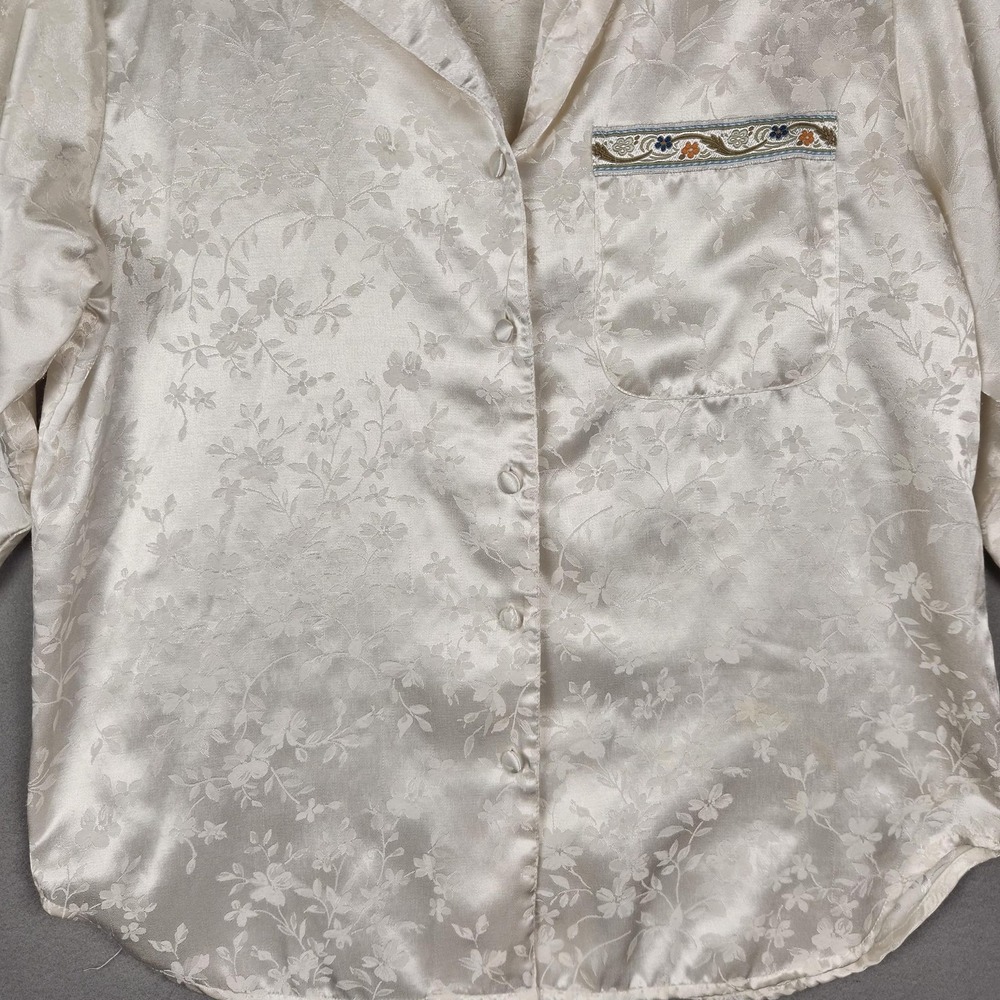 Vintage Amanda Stewart Shirt Womens Small Floral Satin Pajama Top Cozy 90s - Picture 6 of 11